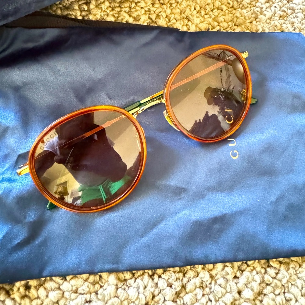 GUCCI 003 Round Oval Havana Gold Brown Men's Sunglasses 55 mm / authentic